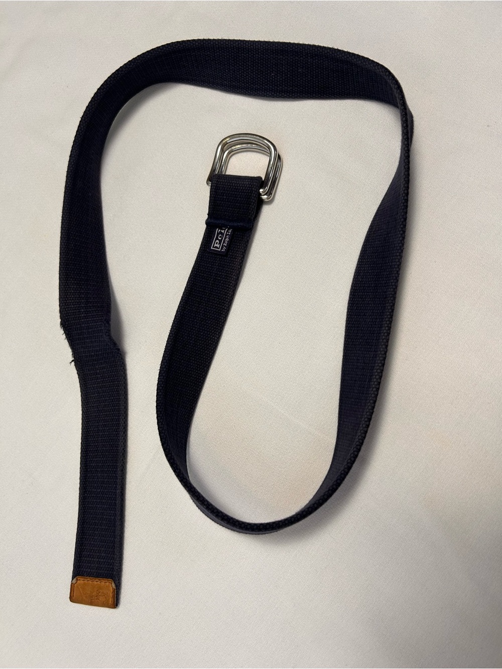 Polo Ralph Lauren Vintage Navy Canvas D-Ring Web Belt Leather Tip - XL 52"